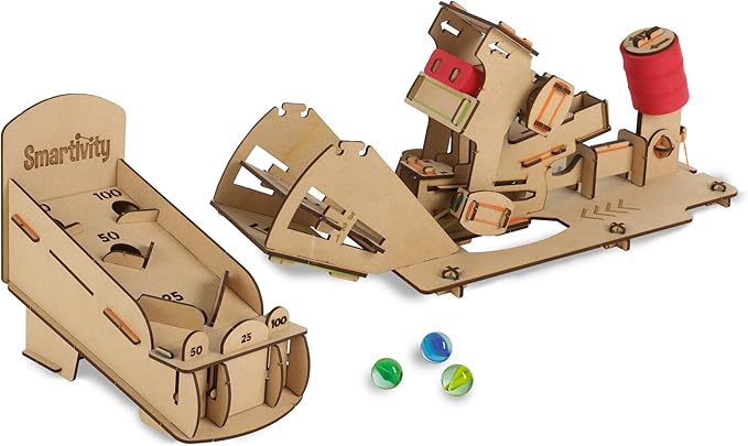 Smartivity Hot Shot Marble 3D Wooden Model Engineering STEM Learning Toy for Kids Ages 6 and Up includes Rubber Bands, Marbles, Engineered Wood Components, Instruction Manual, Learner's Log