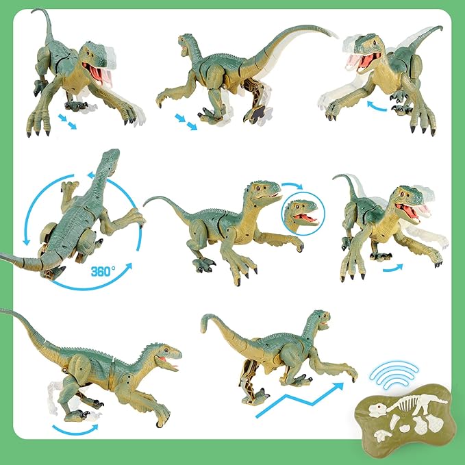VERTOY Remote Control Dinosaur Toys for Kids - Build a Big Walking Velociraptor Dino with Light and Sound, Birthday Gift Ideas for Boys and Girls 3-5 5-7 8-12 Year Old