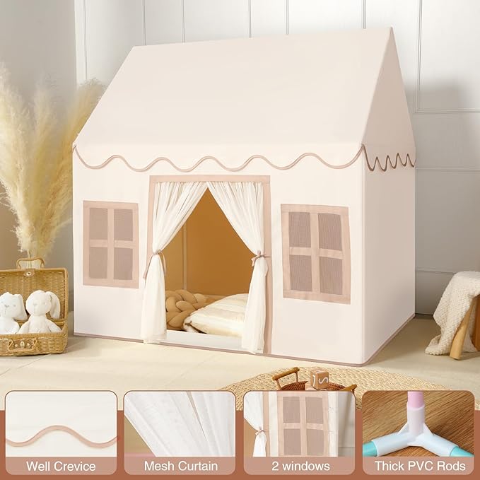 Kids Play Tent Indoor: with Mat, Tassel Garland, Star Lights - Toddler Girl Tent Indoor Playhouse for Toddlers Kids Toys for Boy Girl Birthday Gift