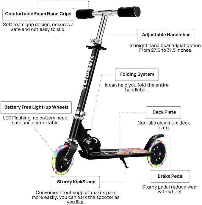 TENBOOM Scooter Toys for Kids Ages 6-12/3-5, Christmas Birthday Gifts for Girls Boys, Easy Folding Kids Scooter with 3 Levels Adjustable Handlebar