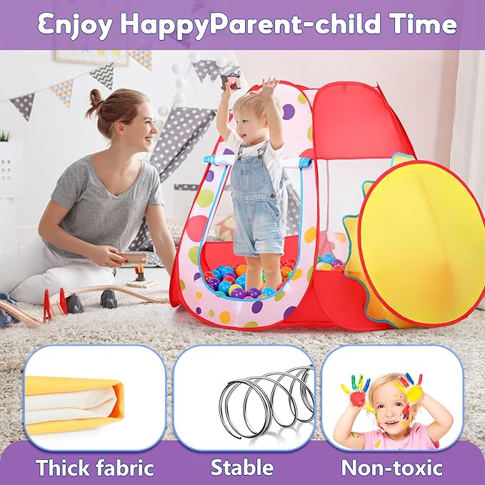 Baby Ball Pit for Toddler with 50 Balls, Kids Pop Up Play Tent for Girls, Princess Toys for Children Indoor & Outdoor Playhouse with Carry Bag (Red: 7 Bright Colors, 109x90cm/50 Balls)