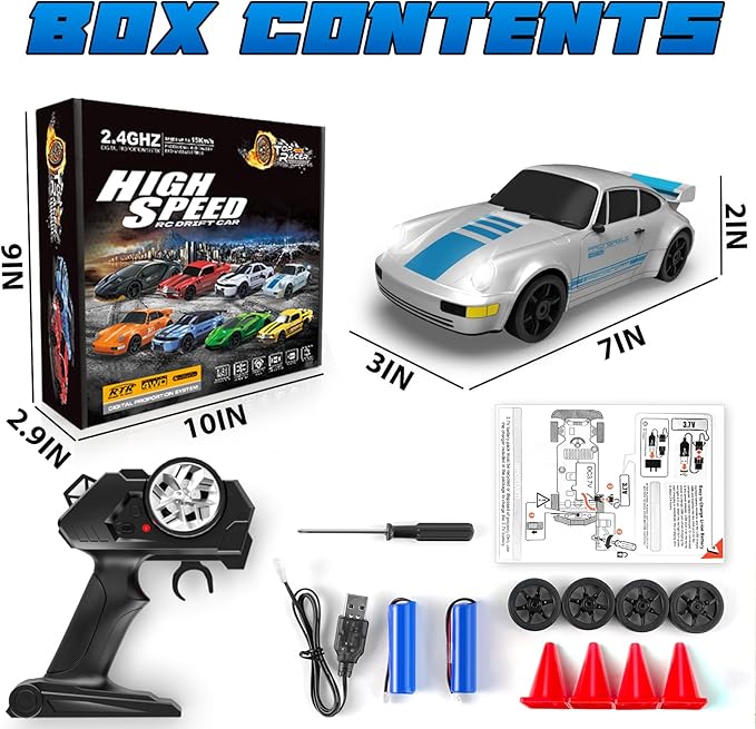 RC Drift Car Remote Control Car 2.4GHz 1/24 4WD 15KM/H High Speed Racing Sport with LED Lights Drifting Tire Racing Sport Toy for Adults Boys Girls Kids Gift 2Pcs Rechargeable Batteries