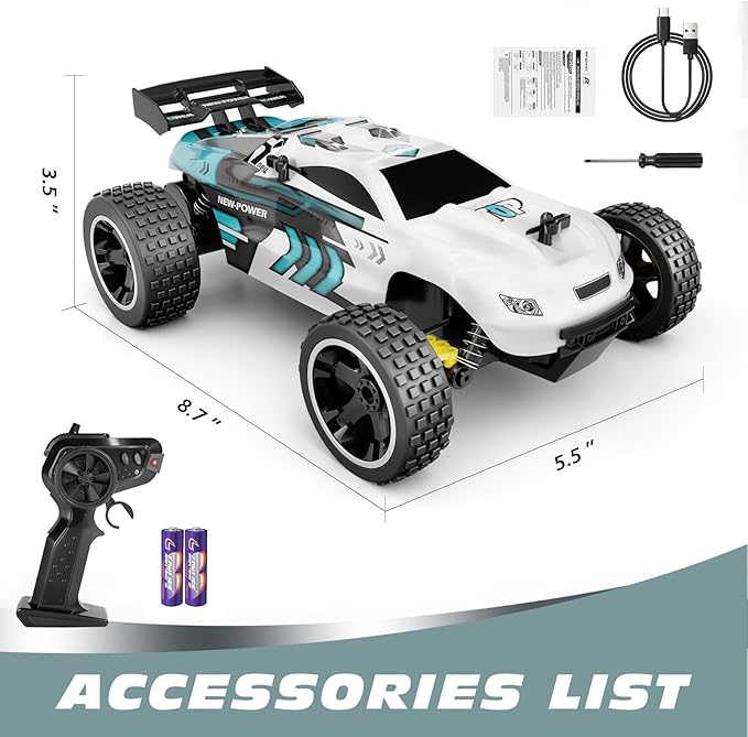 Tecnock RC Cars Remote Control Car for Kids, 1:18 Scale 20 KM/H 2WD Offroad Buggy, 2.4GHz RC Racing Car with USB-C Easy Charging & 50 Mins Playtime, Toys Gifts for Boys & Girls