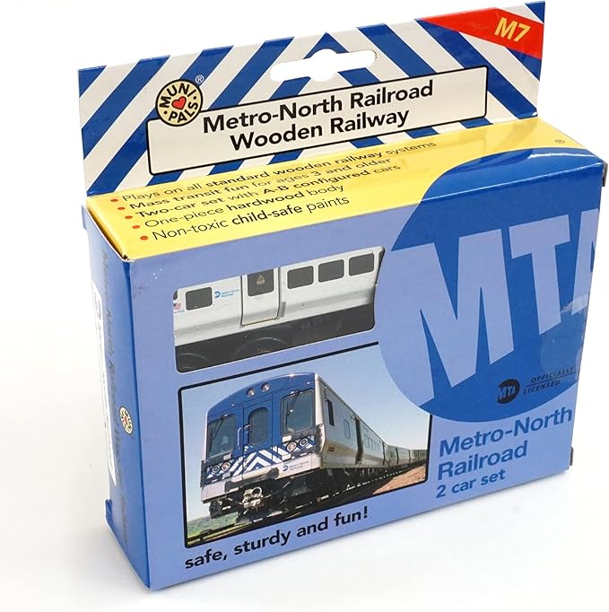 MUNI PALS Munipals Metro North Railroad Wooden Railway M7 2-car Set–Child Safe and Tested Wood Toy Train