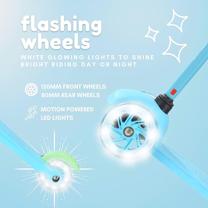 Teeny | 3 Wheel Scooter for Kids & Toddlers Ages 2-6 Years | Flashing Wheels | Height Adjustable 53 to 70 cm | My First Scooter