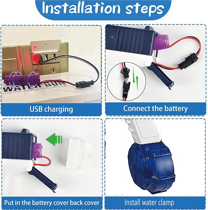 2Pcs Electric Water Guns Battery Powered Water Gun Electric Water Gun Rechargeable Gun Toy High Capacity 500+ Range Up to 32 FT Range Summer Outdoor Swimming Pool Water Toy for Adults Kids - Blue Pink