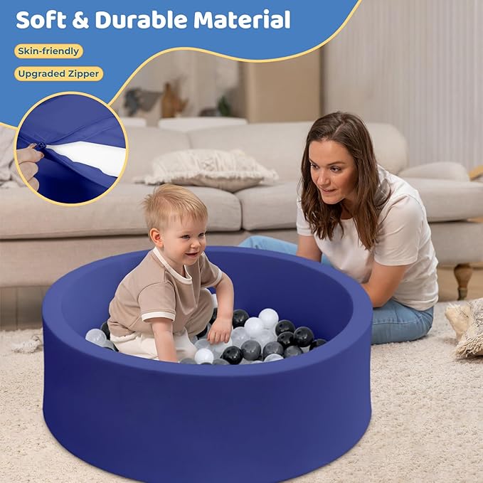 Baby Ball Pit 35.4" Soft Round Memory Foam Ball Pits NOT Included Balls Indoor Outdoor Playpen for Babies Toddlers Kids Great Gift for Girls Boys, Dark Blue