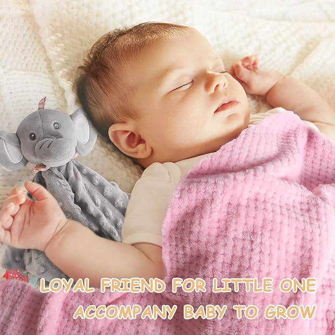 Baby Shower Gifts, Baby Girl Gifts Set Newborn Blanket Elephant Lovey Baby Security Blanket Wooden Rattle Toy, Funny Bibs Socks & Greeting Card, New Girls Baby Gift Basket Essentials