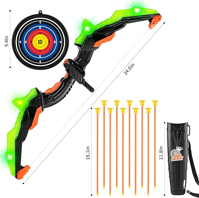ASMAD Kids Bow and Arrow Set, LED Light Up Archery Toy Set, 10 Suction Cup Arrows, Target & Quiver, Indoor and Outdoor Kids Toys for Children Boys Girls, Christmas Birthday Gifts for Kids