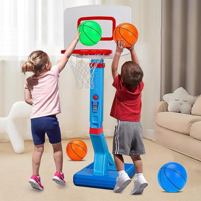 Toddler Basketball Hoop Indoor Mini Adjustable Basketball Goal with Ball Pump for Boys Girls Outdoor Toys for Backyard Game Outside Basketball Toy for Kids Age 2-4 3-5 6 7 4-8 Easter Birthday Gifts