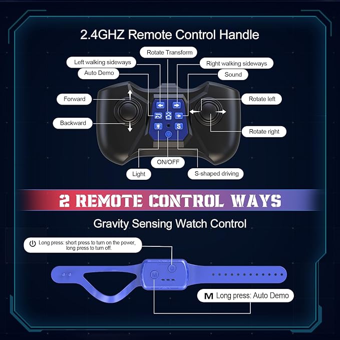 Gesture Sensing RC Stunt Car, Boys Girls Ages 6-12 Birthday Gift Ideas, 4WD Transform Off Road for Rotating Hand-Controlled 2.4Ghz Remote Control Twist Cars with Lights and Music Blue