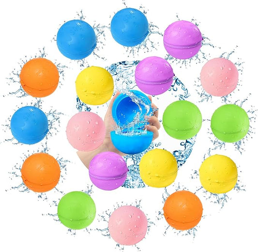 SOPPYCID Water Balloons Reusable 18PCS Fast Fill Self-sealing, Silicone Water Balls Refillable Splash for Girls and Boys Ages 3-12 Years Old, Summer Fun Water Pool Beach Toys Outdoor Backyard Activity