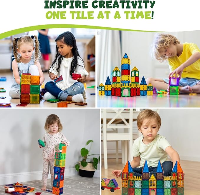 Magnetic Tiles 100 PCS with 2 Cars and 4 Extra Alphabets – STEM Building Blocks for Kids, Educational Gift for Boys & Girls