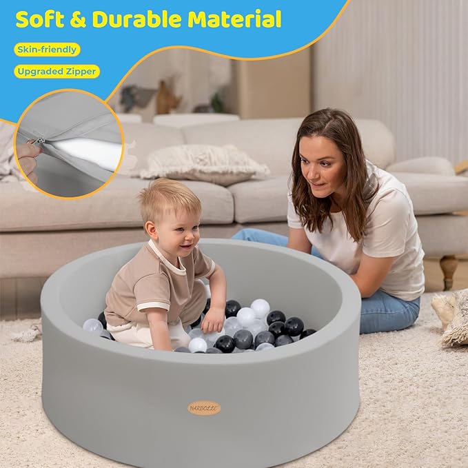 Baby Ball Pit 35.4" Soft Round Memory Foam Ball Pits NOT Included Balls Indoor Outdoor Playpen for Babies Toddlers Kids Great Gift for Girls Boys, Gray
