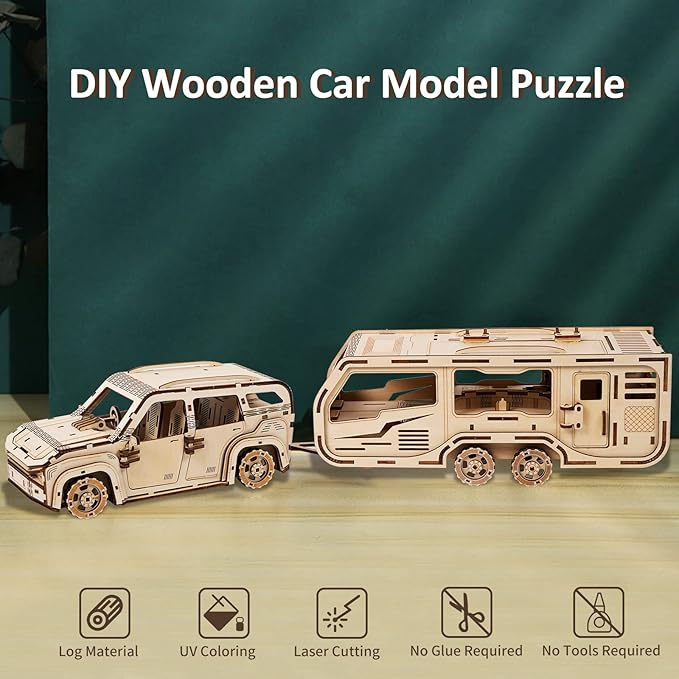 3D Wooden Puzzle for Adults, Trailer Mechanical Car 3D Jigsaw Puzzles, DIY Model Building Kit Handicraft Wood Craft Hobbies Toy, Birthday for Hobbyist 14+ Teens Family Women Men, 323 Pieces