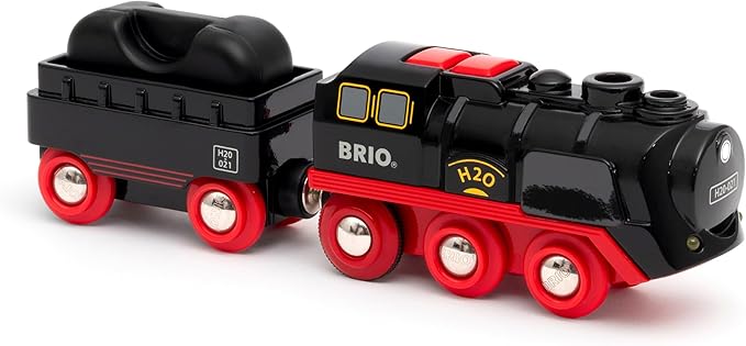 BRIO World Battery-Operated Steaming Train - 3-Piece Motorized Train Engine for Wooden Track with Lights and Kid-Friendly Steam - Interactive Play with Forward/Reverse - for Kids 3 & Up