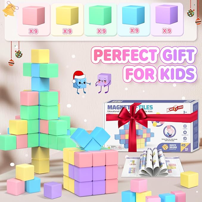 45pcs Magnetic Blocks Building Cubes for Toddlers - Pastel Colors Magnetic Cubes Toys Classroom Must Have STEM Magnet Building Blocks Toy Christmas Birthday Gifts for Girls Boys Ages 1-3 3-5
