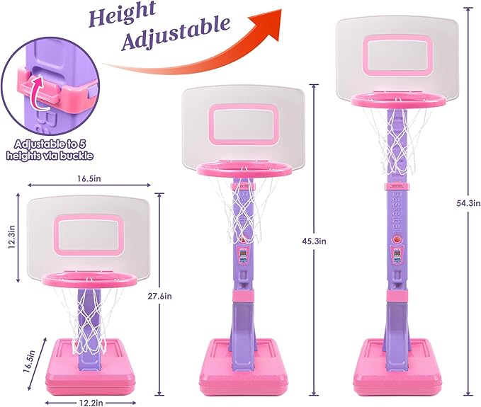 SUPER JOY Toddler Basketball Hoop - Height Adjustable Kids Hoop for Indoor & Outdoor Play - Portable Basketball Goal for Poolside Play - Toy for Boys & Girls