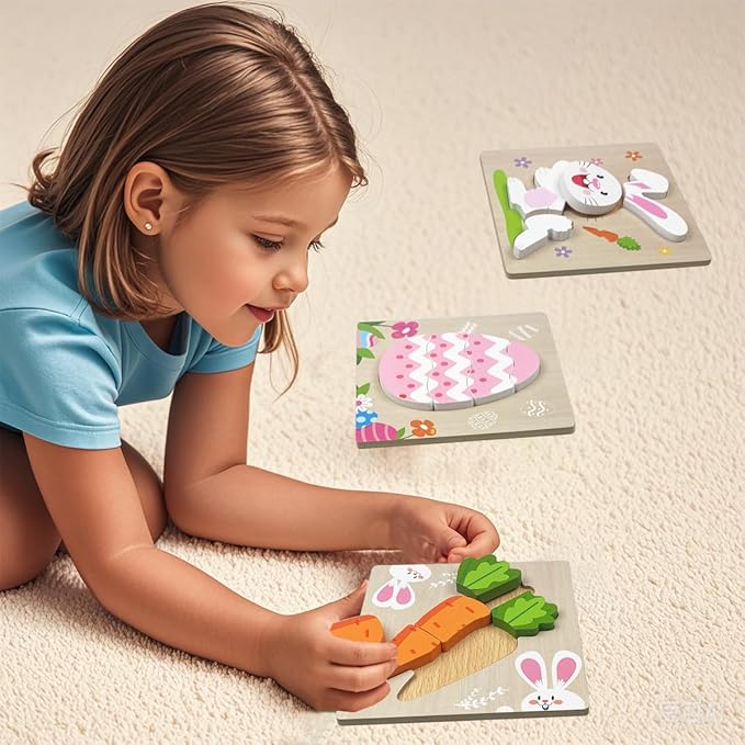 Anditoy 4 Pack Easter Wooden Puzzles for Kids Toddlers Easter Toys Easter Basket Stuffers Gifts Party Favors