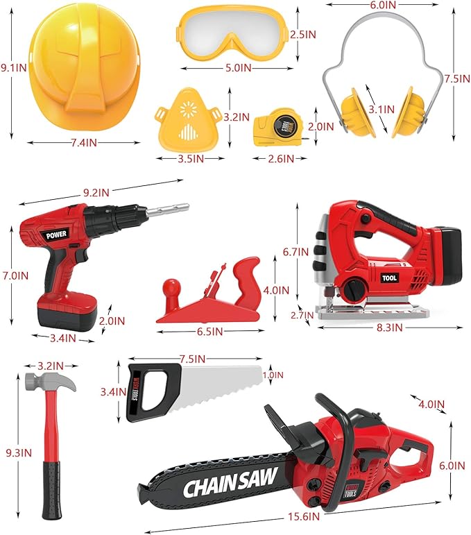 Kids Tool Set with Electric Toy Drill Chainsaw Jigsaw Toy Tools, Realistic Kids Power Construction Pretend Play Tools Set Toy STEM Playset Toddler Toys Kit for Toddler Boy Girl Kid Child Tool Set Toy