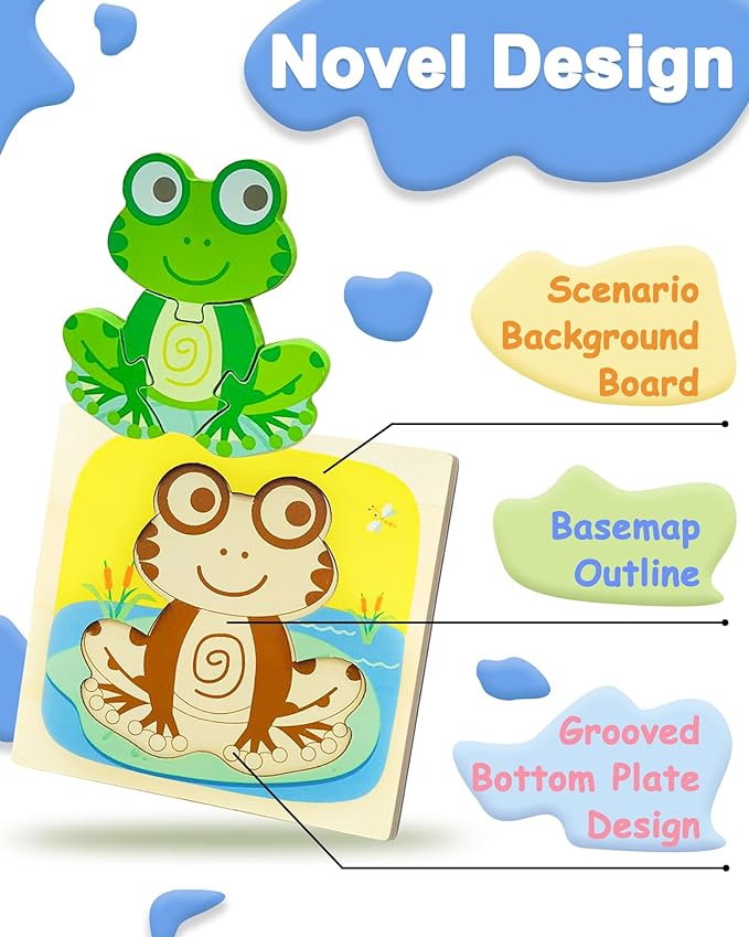 Benresive Wooden Toddler Puzzles Ages 1-3, Montessori Toys for 1 2 3 Year Old Boys Girls, 12 Pack Animal Toddler Toys Gifts for 1 2 3 Year Old Boys Girls, Learning Educational Preschool Toys