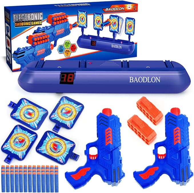 BAODLON Digital Shooting Targets with Foam Dart Toy Gun, Electronic Scoring Auto Reset 4 Targets, Shooting Game Toys Gifts for Age of 5, 6, 7, 8, 9, 10+ Years Old Kids, Boys, Compatible with 2 Toy Gun