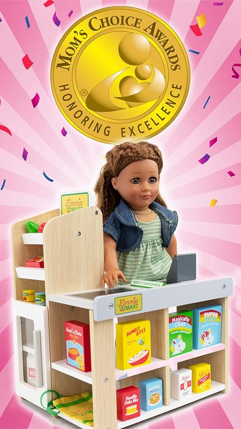 Playtime by Eimmie 18 Inch Doll Furniture Grocery Store Set - Wooden Playset with 25+ Accessories, Fits American, Generation, My Life & Similar 14”-18” Dolls