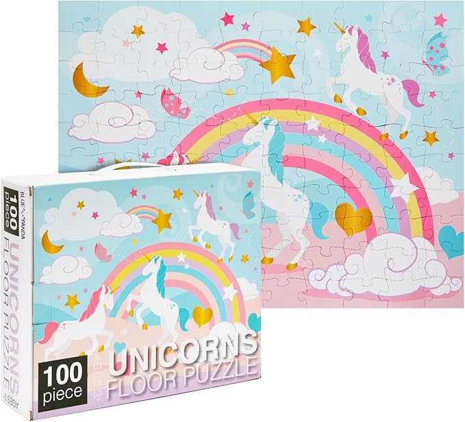 Blue Panda Giant Unicorn Floor Puzzle for Kids - 100 Pieces, 2.3 x 3 Feet, Large Rainbow Unicorn Jigsaw Puzzle for Girls and Boys