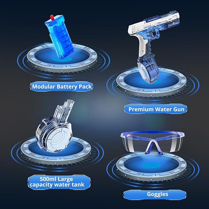 Skirfy Electric Water Gun with Realistic Gun Muzzle Flash for Kids Adults,High Powered Waterproof Water Pistol with High Capacity,Ideal Outdoor Swimming Pool Beach Toys-Blue