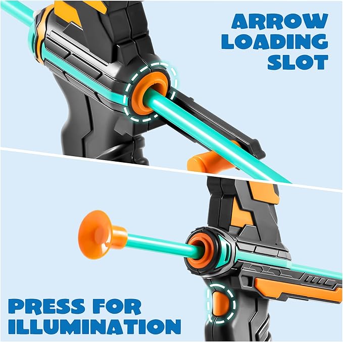 JOYIN Kids Bow and Arrow Set, LED Light Up Archery Toy Set with 9 Suction Cup Arrows, Target & Arrow Case, Indoor and Outdoor Hunting Play Gift Toys for Kids, Boys & Girls Ages 6-12