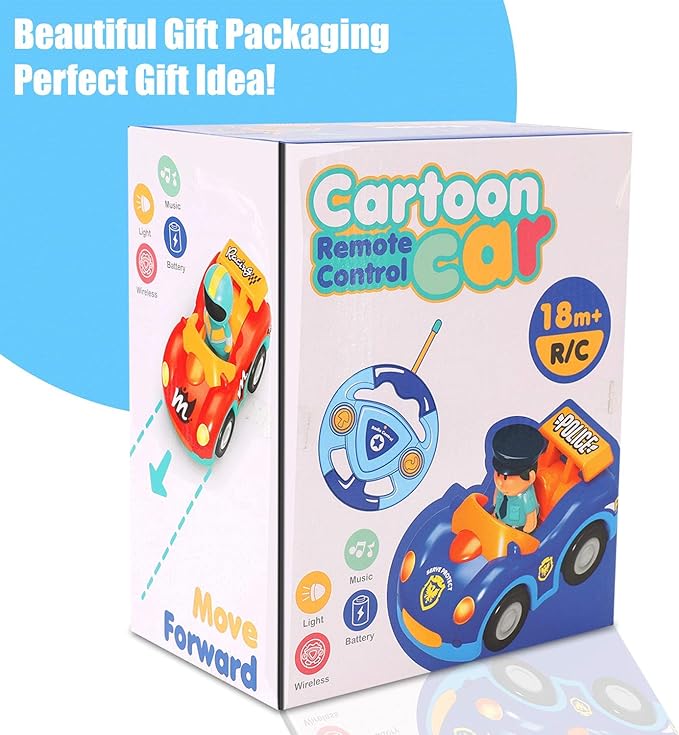 Liberty Imports My First Cartoon RC Remote Control Cars for Toddlers Ages 1-3, Radio Control Toy for Baby, Kids 18 Months+ (2 Pack)