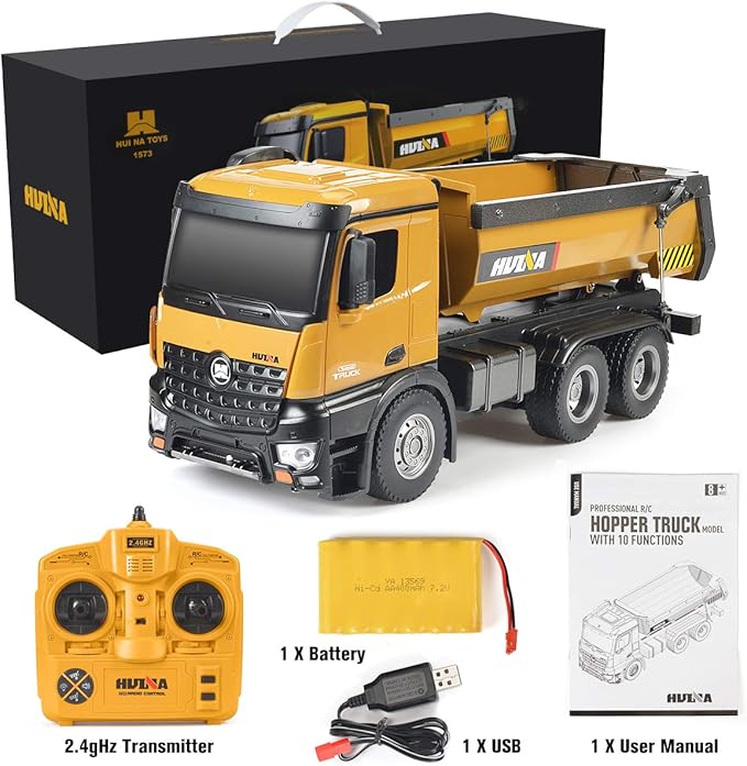 Remote Control Dump Truck Toy 1/14 Scale Heavy Duty Metal Construction Vehicles Load 15 Lbs RC Truck with Powerful Engines, Birthday Xmas Gifts for Kids