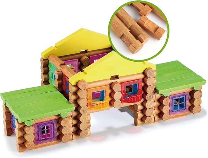 Wondertoys 269 Pieces Real Wood Logs Set Ages 3+, Classic Building Log Gift Set for Boys/Girls– Creative Construction Engineering - Top Blocks Game Kit - Preschool Education Toy