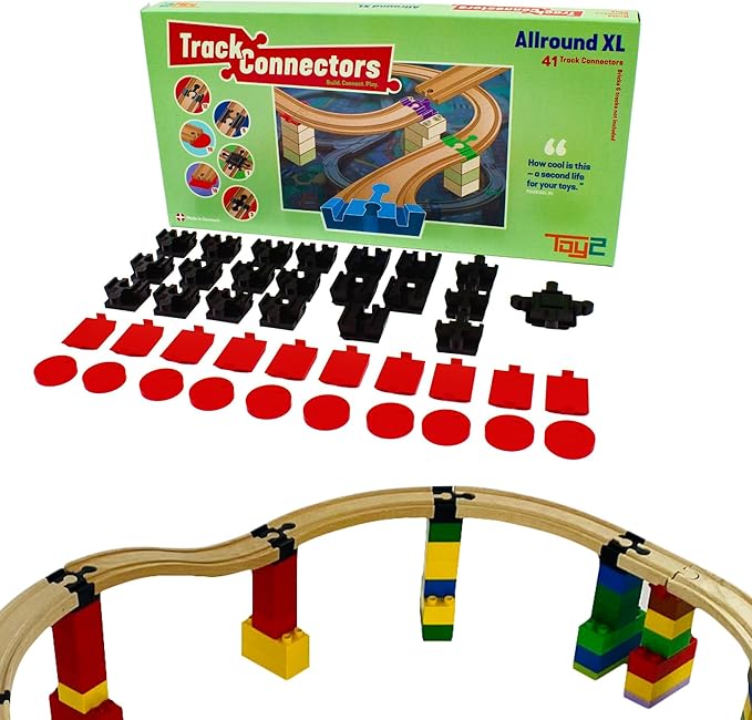 TOY2 Plastic Track Connectors for Wooden Train Set - 41 Compatible Train Connectors for Duplo & Brio Train Set Track Connectors Spare Parts for Wooden Train Track Set - Allround XL