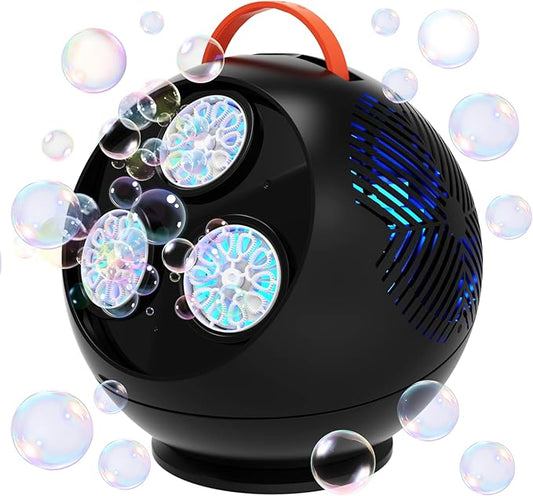 Bubble Machine for Kids Toddlers,45°/360° Automatic Rotation Spherical Bubble Maker Toy with RGB Light,Rechargeable Type-C Charge Bubble Blower,Outdoor Wedding Party Birthday Gifts (Black)