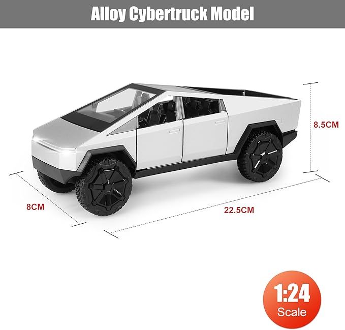 Toy Car Pickup-Truck for Boys 3-12 Years Old, Pull Back Car Toys Alloy Vehicles Toys with Lights and Sounds, 1:24 Scale Toy Truck Model Car for Pickup-Truck Lovers Collecttion, Sliver
