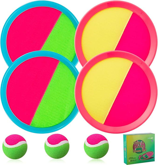 Outdoor Games for Kids - Toss and Catch Ball Set with 4 Paddles, 4 Balls, and 1 Storage Bag, Yard Games for Boys and Girls, Ages 4-8