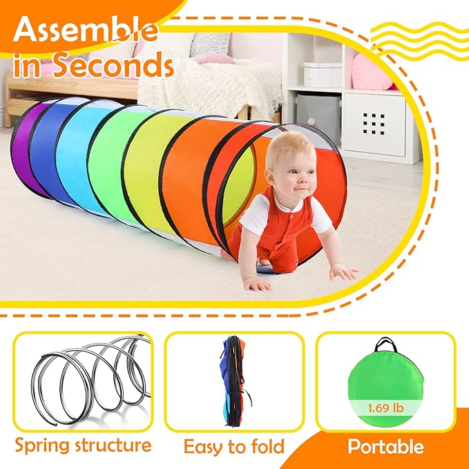 Moncoland Kids Play Tunnel Tent for Toddlers, Colorful Pop Up Crawl Toy Baby Children or Dog Cat with Breathable Mesh, Collapsible Gift Boy Girl Indoor Outdoor Games