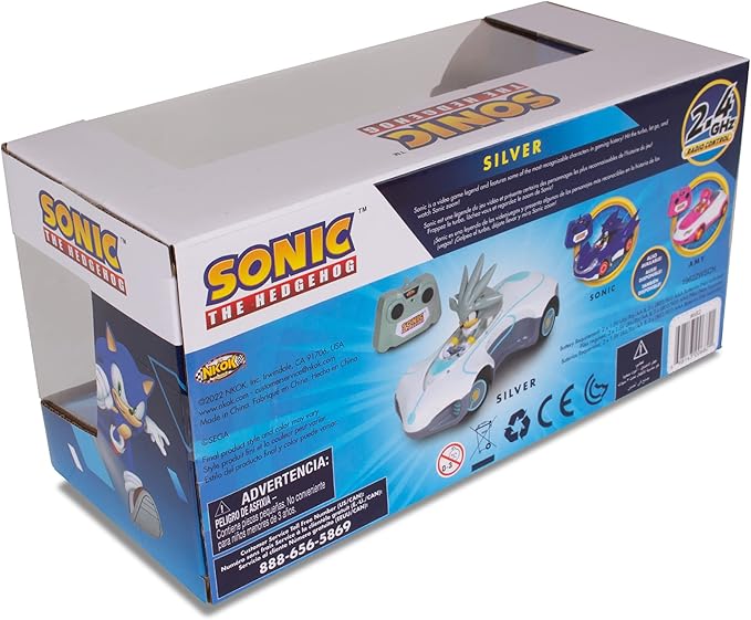 Sonic Team Sonic Racing RC: Silver - NKOK (682), 1:28 Scale 2.4GHz Remote Controlled Car, 6.5' Compact Design, Officially Licensed Sega Sonic The Hedgehog, Battery Powered, Ages 6+
