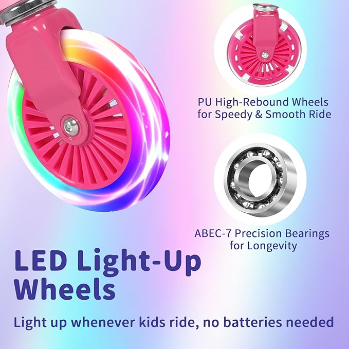 BELEEV V3 Scooter for Kids with Light-Up Wheels & Stem & Deck, 2 Wheel Folding Scooter for Girls Boys, 4 Adjustable Height, Lightweight Kick Scooter with Handy Kickstand for Children Ages 3-12