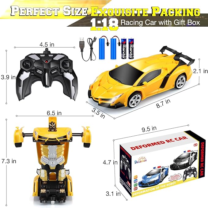 Remote Control Car Toys - Transforming RC Cars for Kids & Boys Toys - One Button Transformation and 360 Degree Rotating Drifting - Gifts for Boys and Girls