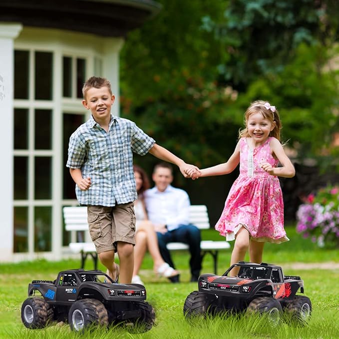 Monster Truck Toys, 2.4G Amphibious Remote Control Car for Boys, 1:16 Scale All-Terrain Rc Car with Double-Sided Driving, 4WD, 2 Rechargeable Batteries, for Boys & Adults-Blue