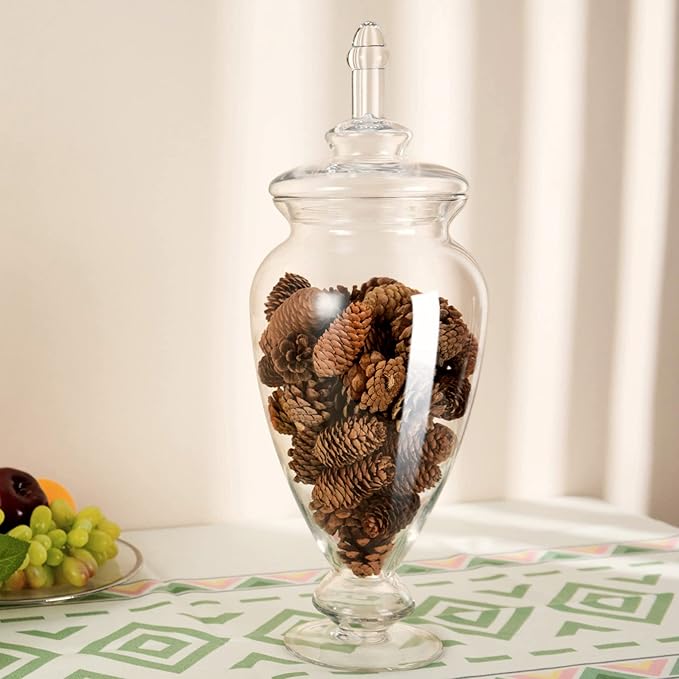 Glass Large Apothecary Jars, Clear Candy Bowl Dishes Holder Elegant Storage Buffet Display, Decorative Wedding Candy Organizer Canisters (Height: 17.5" Body: 6.5")