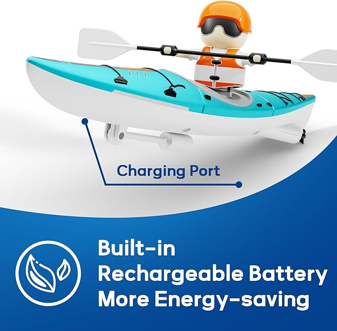 iPlay, iLearn Kids Remote Control Boat Toy, Toddler RC Kayak Paddle Boats Bath Toys Boys 4-8-12, Water Racing W/Light Outdoor Pool Lake Bathtub, Birthday Gifts 5 6 7 9 10 Year Old Child Girl-Blue