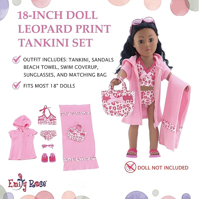 Emily Rose Doll Clothes | 6-Piece 18 Inch Doll Tankini Bathing Suit Swimsuit with Accessories | Compatible with 18" American Girl Dolls | Doll NOT Included