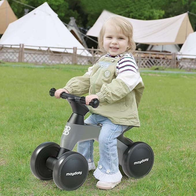 Maydolly Baby Balance Bike, Toddler Balance Bike for 1 Year Old Boys Girls, 4 Wheels Toddler Bike, First Birthday Gifts for 10-36 Month (Grey)