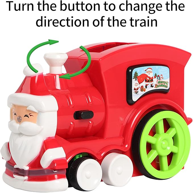 B-Qtech Domino Train Toy Set for Kids Christmas House, Automatic Electric Domino Train Dominoes Blocks Stacking Toys Creative Games New Year Gifts for Kids Boys Grils Ages 3-5 5-8