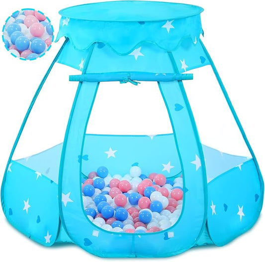 Baby Ball Pit for Toddler with 50 Balls, Kids Pop Up Play Tent for Girls, Princess Toys for Children Indoor & Outdoor Playhouse with Carry Bag (Bule: Pink/White/Babyblue, 109x90cm/50 Balls)