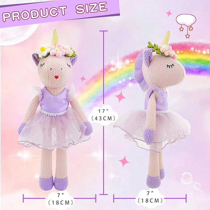 Unicorn Stuffed Animals Plush Ballerina Baby Doll, U nicorn Toys for Girl Age 4-6, Stuffed Animals for Girl 4 Year Old Girls Birthday Gifts U nicorn Decorations for Girls Toys 4-5(Pink)