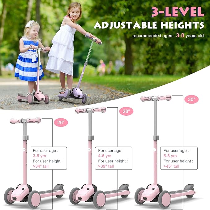MOUNTALK Kids Scooter for Ages 1-12 Years, 3 Wheels Toddler Scooter for Children Age 1-3/3-5/5-8/8-12 Boys and Girls with Adjustable Heights and LED Wheels